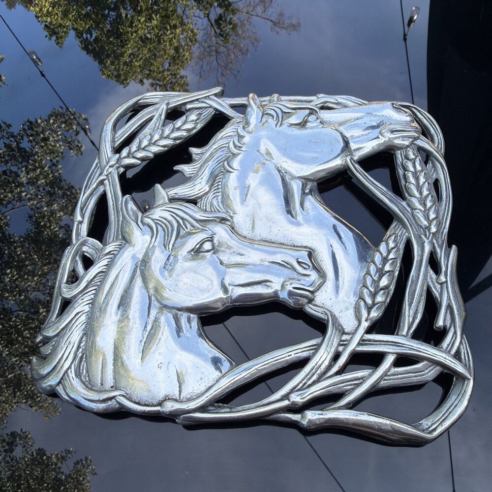 Arthur Court Aluminum 2001 Equestrian Horses with Wheat Trivet 7.75" Square